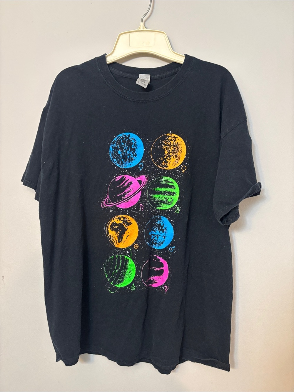 Gildan Black Tee with Blue and Orange Planet Graphics